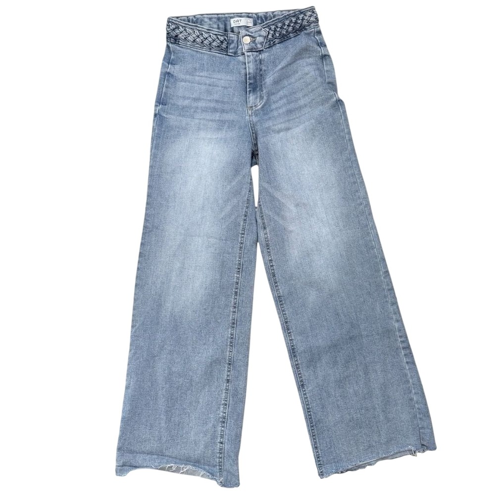 OAT New York Braided Waist Wide Leg Livht Wash Jeans Women's 2/26 Raw Hem